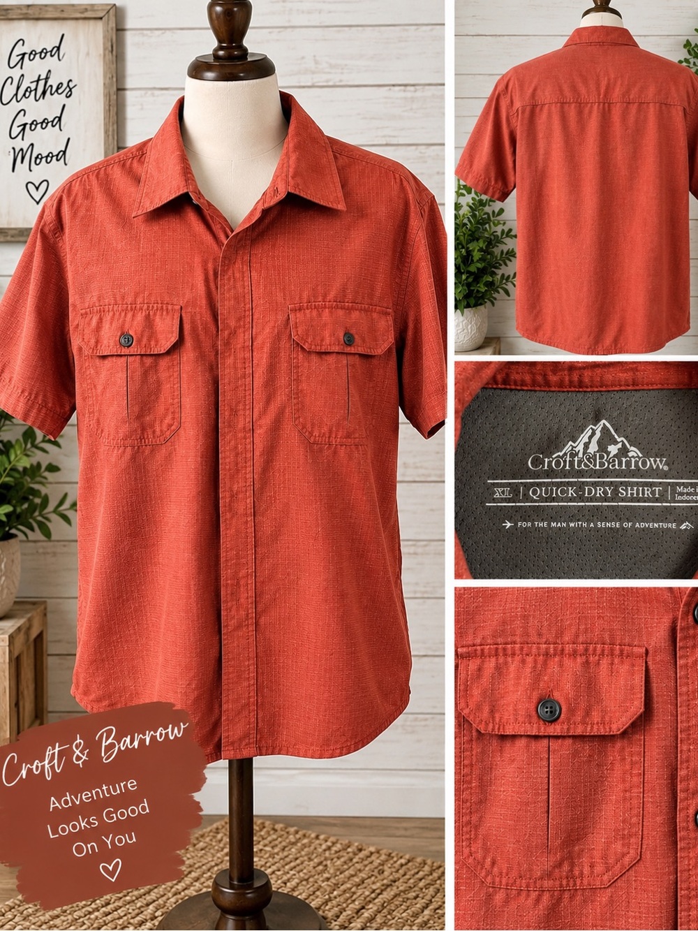 Croft & Barrow Quick-Dry Shirt – Men’s XL – Rust Orange